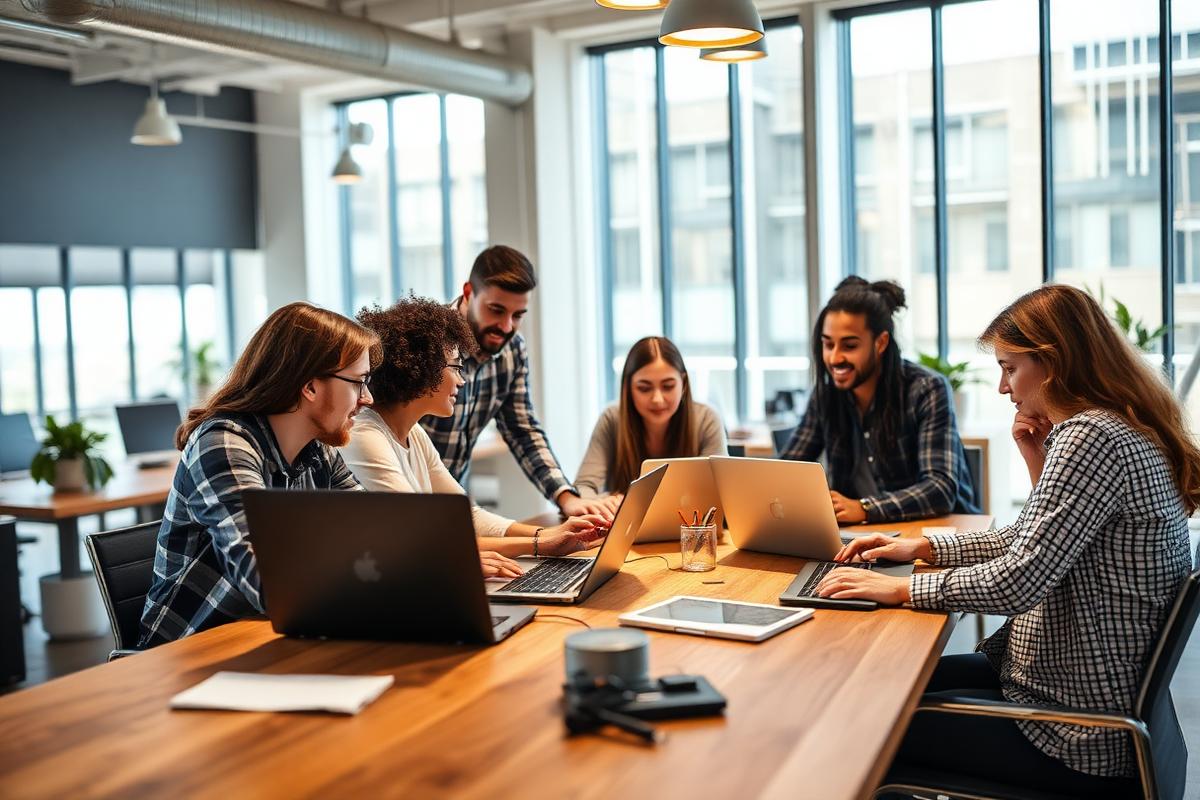 Thinknovum engineers collaborating in a modern office